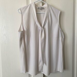Kasper Cream Sleeveless Blouse with Tie Neck